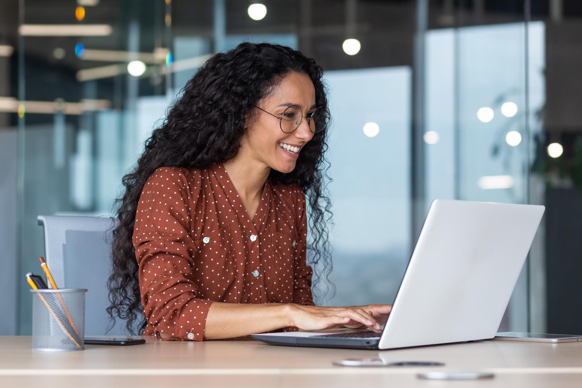 Client using a laptop to manage documents in one place
