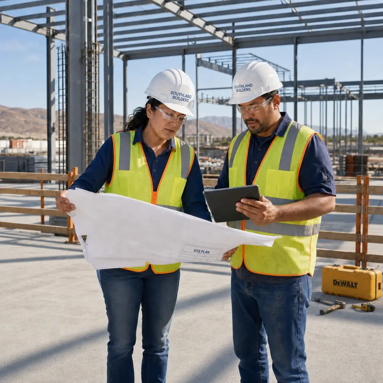 A California construction site with contractors at work, representing the contractors G&S Accountancy provides job-costing and WIP accounting for.